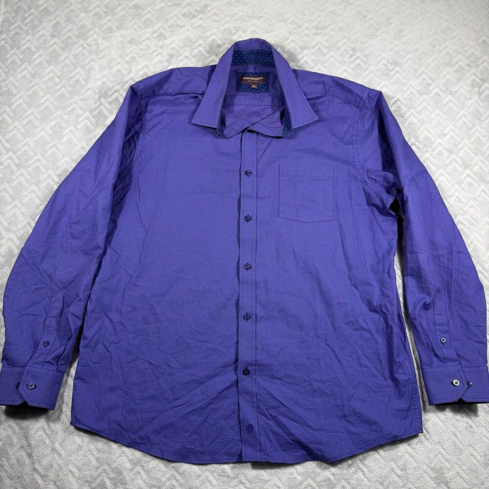 Johnston & Murphy Men’s Button‎ Up Shirt Purple Size XL Flip Sleeve Casual